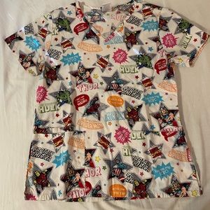 Womens XS Marvel Avengers Superhero Scrub Top